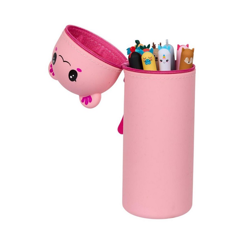 Astuccio a forma di animale assortito (koala, gatto, axolotl, panda, capybara, tigre) in silicone, utilizzabile anche come portamatite