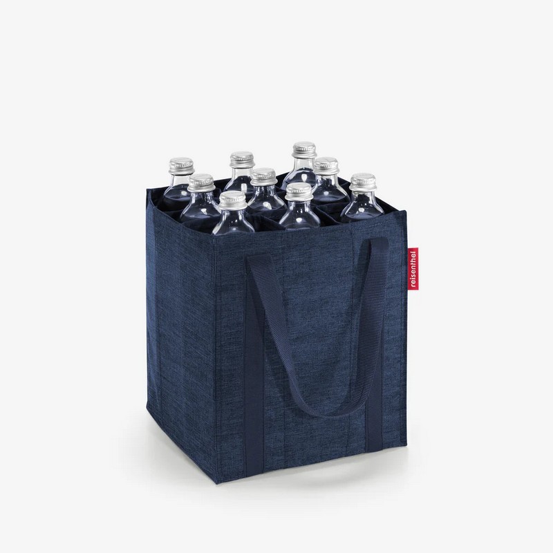 Borsa portabottiglie color blu navy con manici, può contenere 9 bottiglie