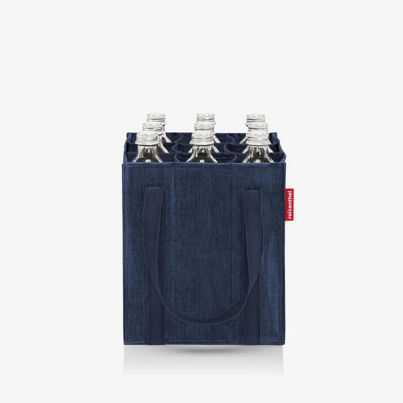Borsa portabottiglie color blu navy con manici, può contenere 9 bottiglie
