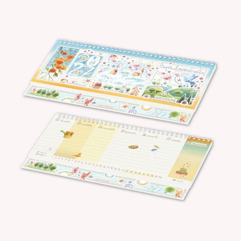 Planner settimanale 2027 con illustrazioni