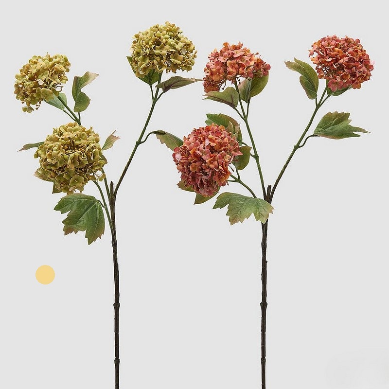 Ramo artificiale con fiori di ortensia verde antico e foglie