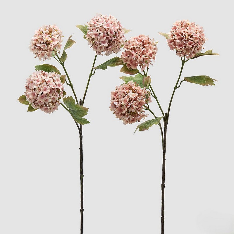 Ramo artificiale con fiori di ortensia rosa antico e foglie