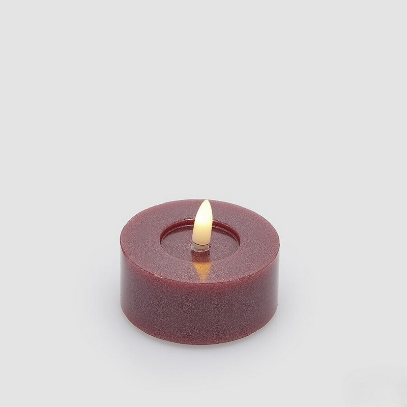 Set 2 candele led color bordeaux glitter con luce tremolante come una vera candela, funzionamento con 2 batterie mini stilo AAA 