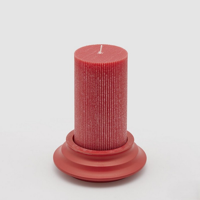 Candela profumata a forma di colonna dorica rossa con base removibile