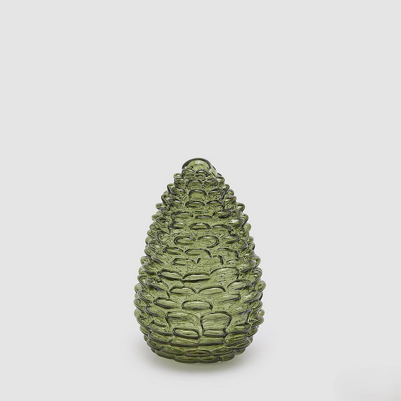 Pigna verde in vetro con all'interno luce led, funziona con 3 pile stilo AA