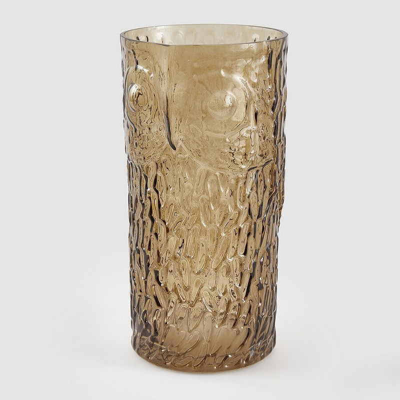 Vaso gufo di forma cilindrica in vetro marrone, ideale come decoro autunnale