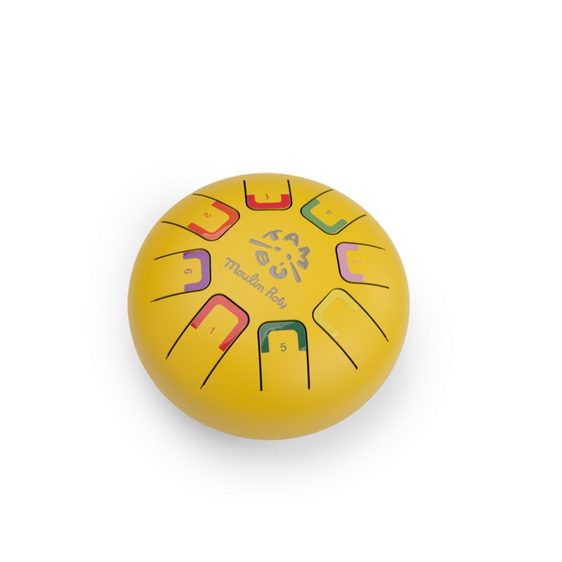 Tamburo a lingue in metallo (steel tongue drums) piccolo di colore giallo, bacchette incluse - una fantastica idea regalo per bambini!