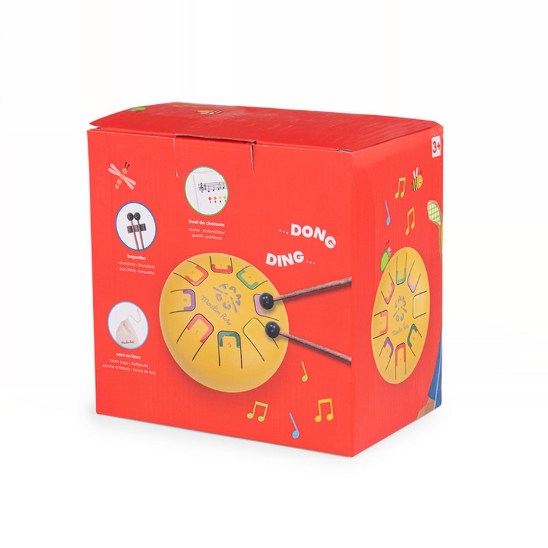 Tamburo a lingue in metallo (steel tongue drums) piccolo di colore giallo, bacchette incluse - una fantastica idea regalo per bambini!