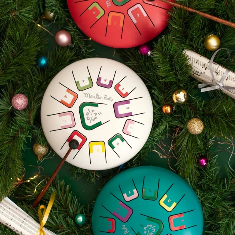 Tamburo a lingue in metallo (steel tongue drums) di colore bianco, include bacchette e borsa per il trasporto - una fantastica idea regalo per bambini!