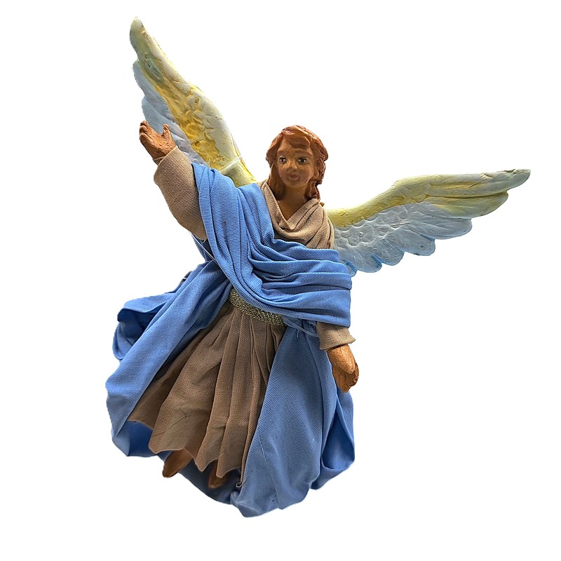 Angelo in volo del presepe napoletano da appendere, fatto a mano e dipinto a mano