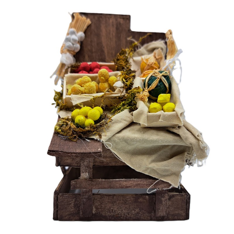 Banco della frutta del presepe napoletano, prodotto artigianale di Napoli fatto a mano e dipinto a mano