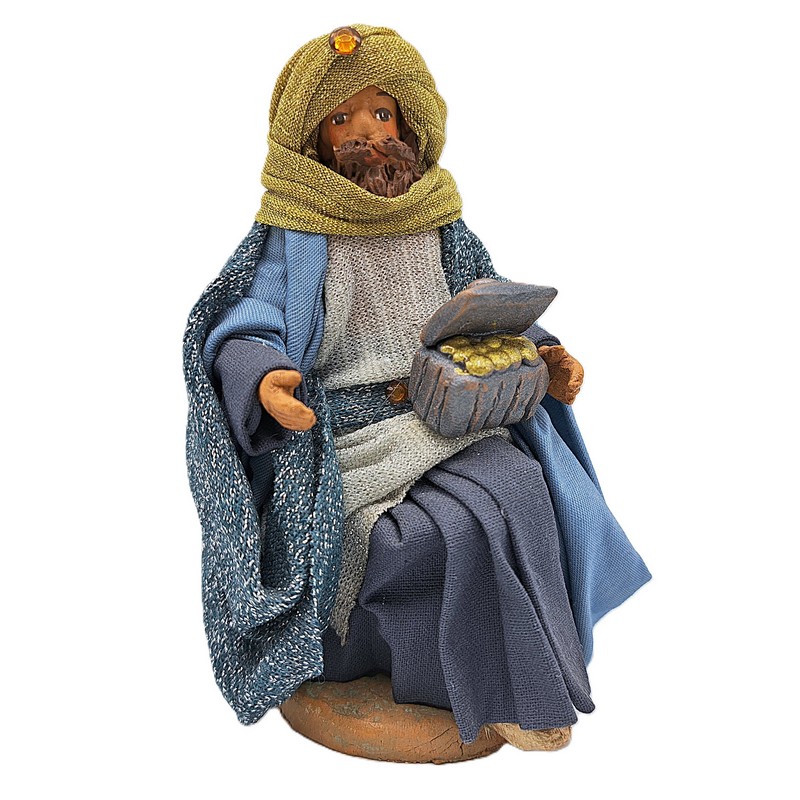 Re magio con oro del presepe napoletano, prodotto artigianale di Napoli fatto a mano e dipinto a mano