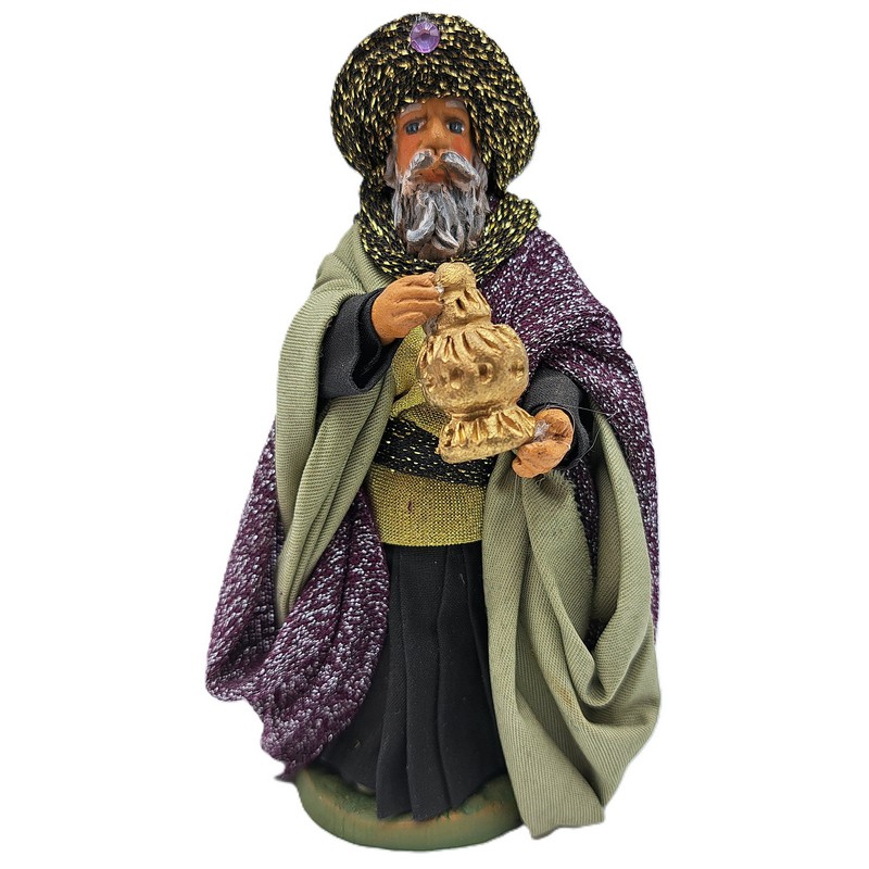 Re magio con incenso del presepe napoletano, prodotto artigianale di Napoli fatto a mano e dipinto a mano