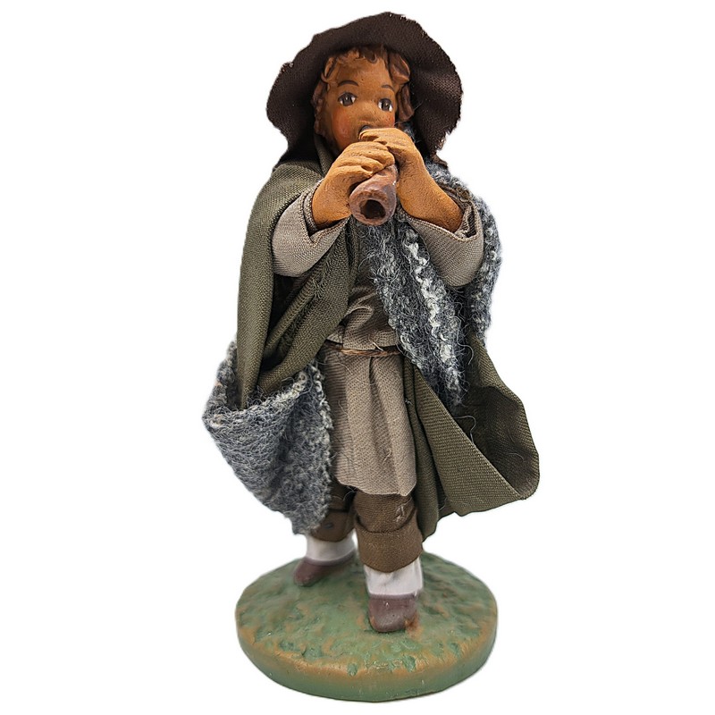 Pifferaio con cappello del presepe napoletano, composta da due statuette separate, prodotto artigianale di Napoli fatto a mano e dipinto a mano