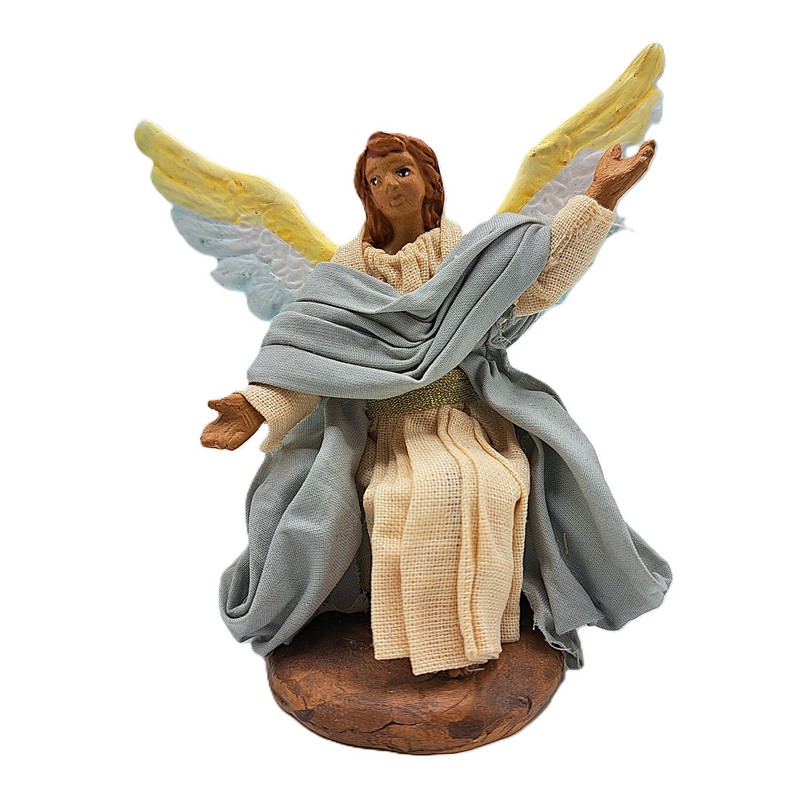 Angelo seduto a braccia aperte del presepe napoletano, prodotto artigianale di Napoli fatto a mano e dipinto a mano