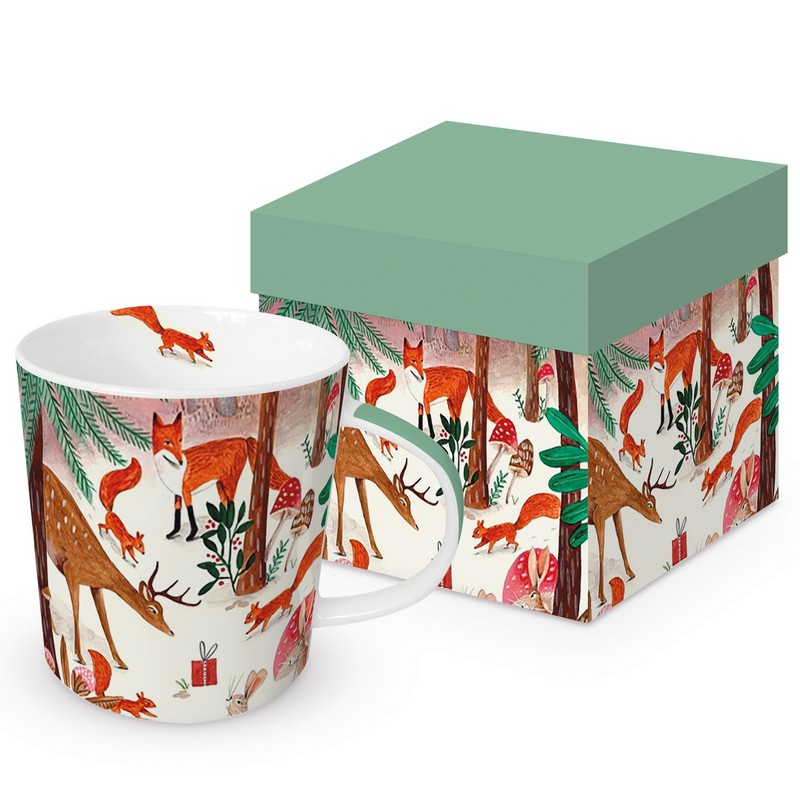 Tazza mug decorata con animali del bosco con scatola regalo