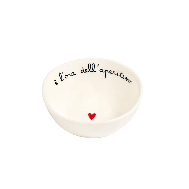 Set 4 ciotoline in ceramica bianca con scritta “È l'ora dell'aperitivo