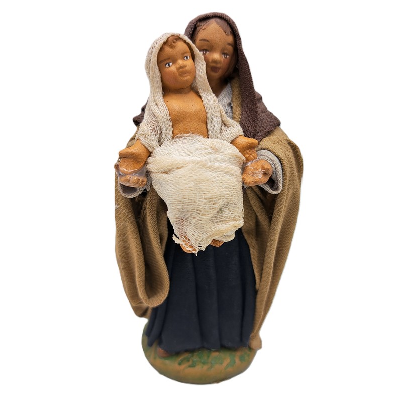 Donna con neonato del presepe napoletano, prodotto artigianale della città metropolitana di Napoli fatto a mano e dipinto a mano