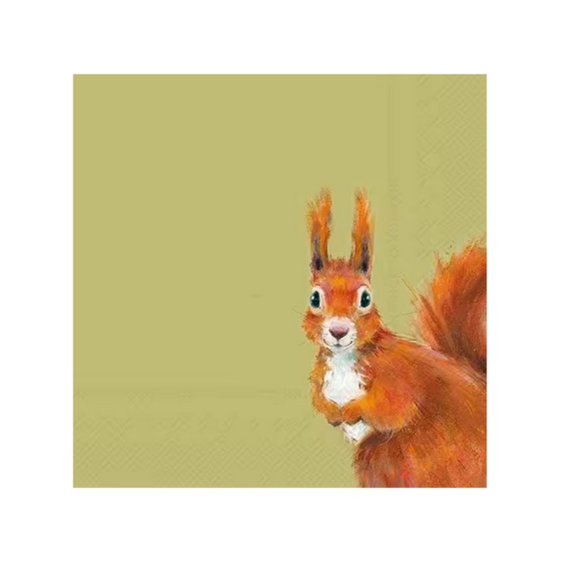 Set 20 tovaglioli di carta verdi decorati con scoiattolo rosso