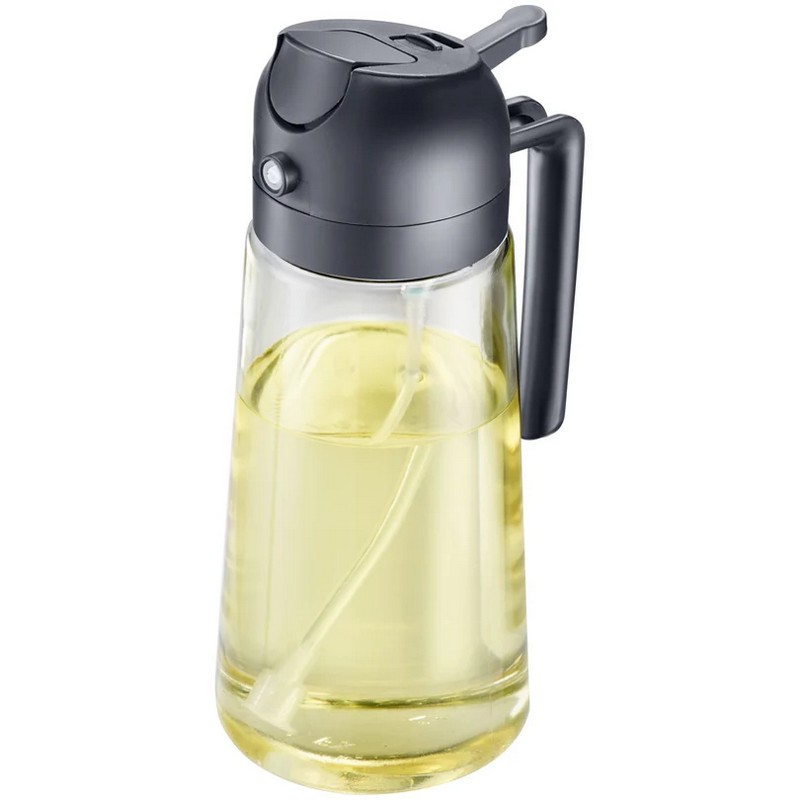 Oliera 2 in 1 in vetro che funziona sia da normale oliera che come nebulizzatore di olio grazie al dosatore spray, capacità 600 ml