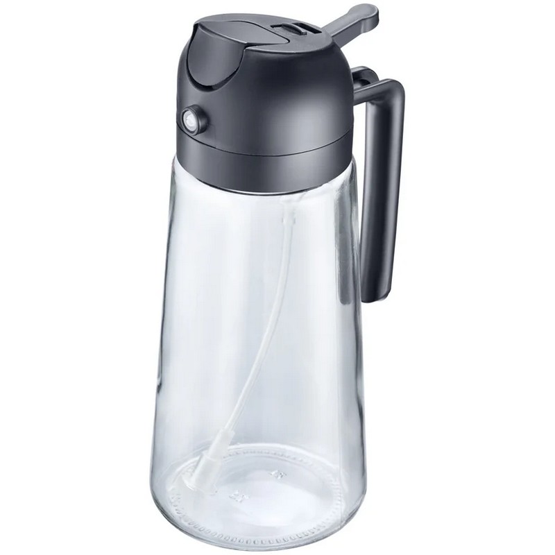 Oliera 2 in 1 in vetro che funziona sia da normale oliera che come nebulizzatore di olio grazie al dosatore spray, capacità 600 ml
