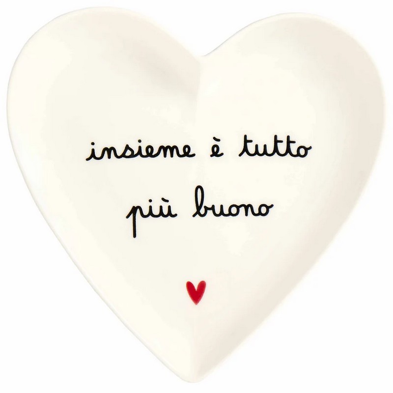 Set 2 piatti cuore in ceramica bianca decorati con scritta “Insieme è tutto più buono”