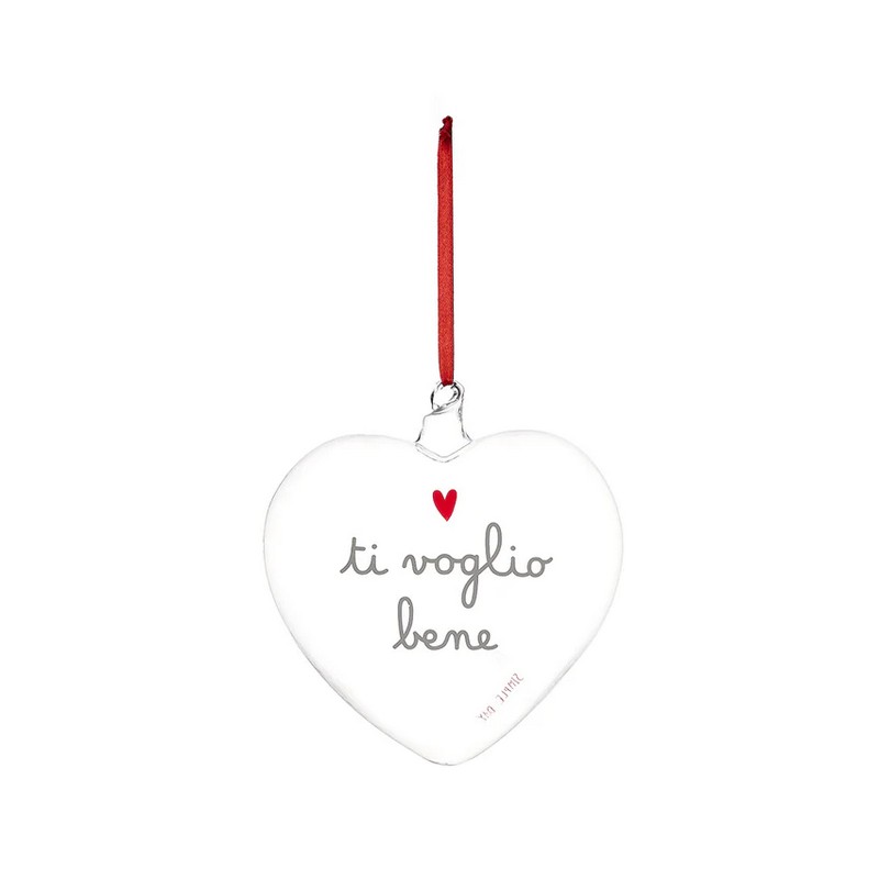Cuore in vetro borosilicato da appendere con scritta 
