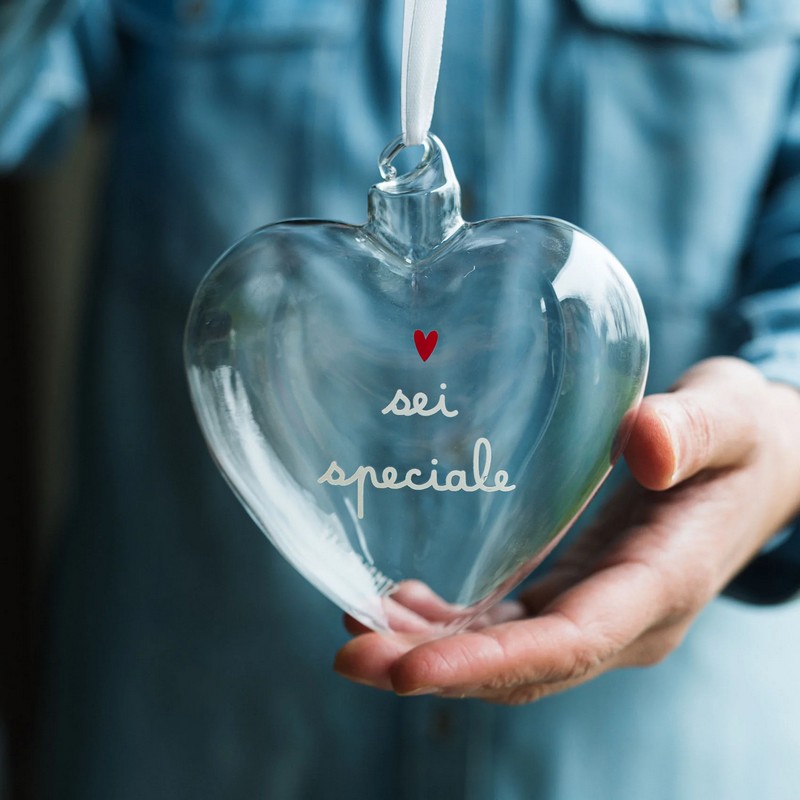 Cuore in vetro borosilicato da appendere con scritta “Sei speciale”