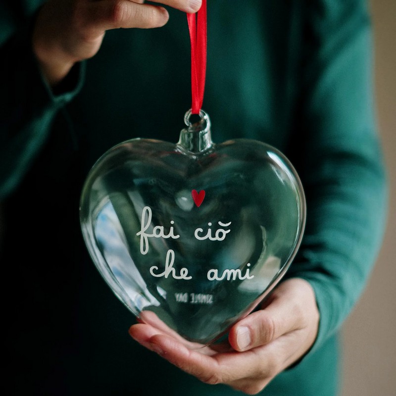 Cuore in vetro borosilicato da appendere con scritta “Fai ciò che ami”