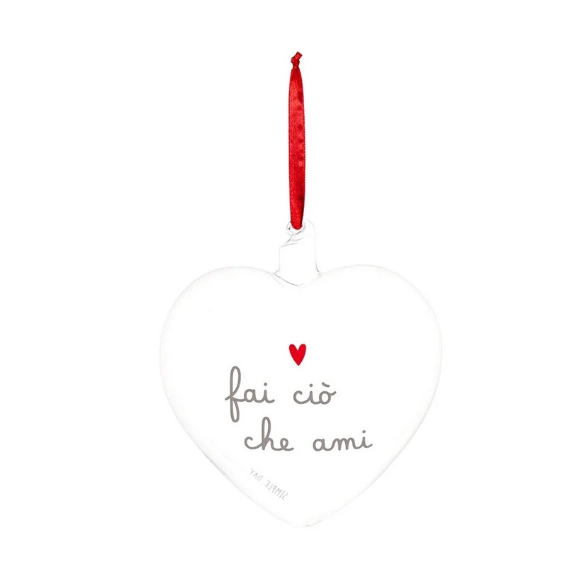 Cuore in vetro borosilicato da appendere con scritta “Fai ciò che ami”