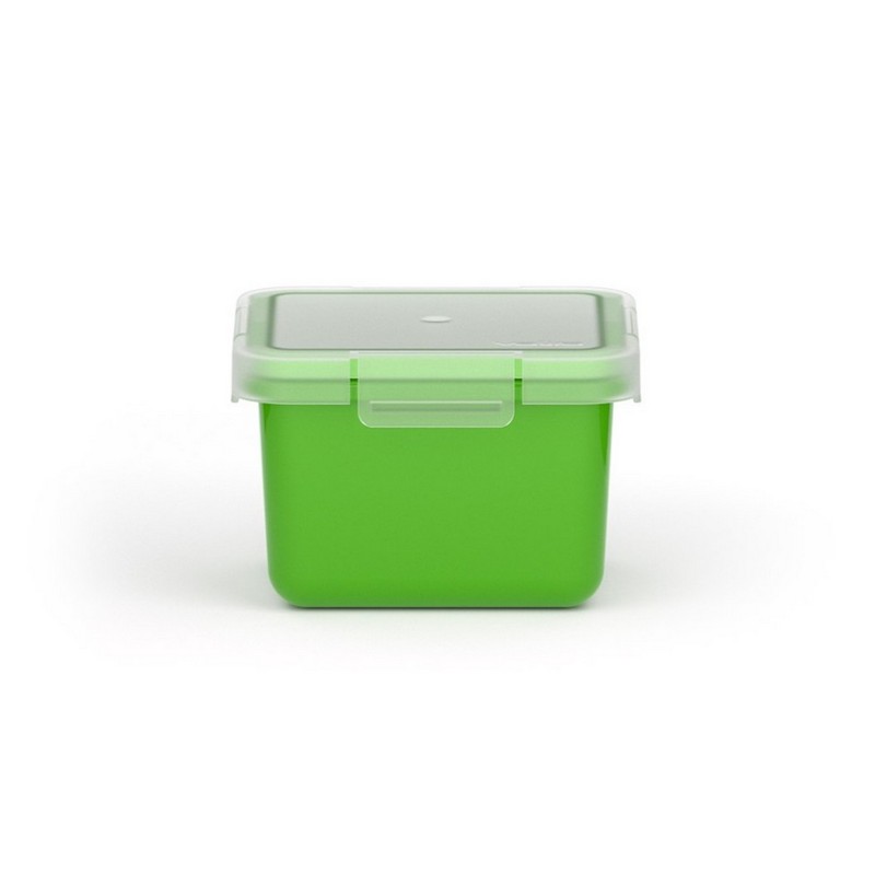 Contenitore ermetico per alimenti utilizzabile in microonde, lavastoviglie e congelatore, da -20ºC a 200ºC, realizzato in materiale termoplastico PBT color verde, capacità 400 ml