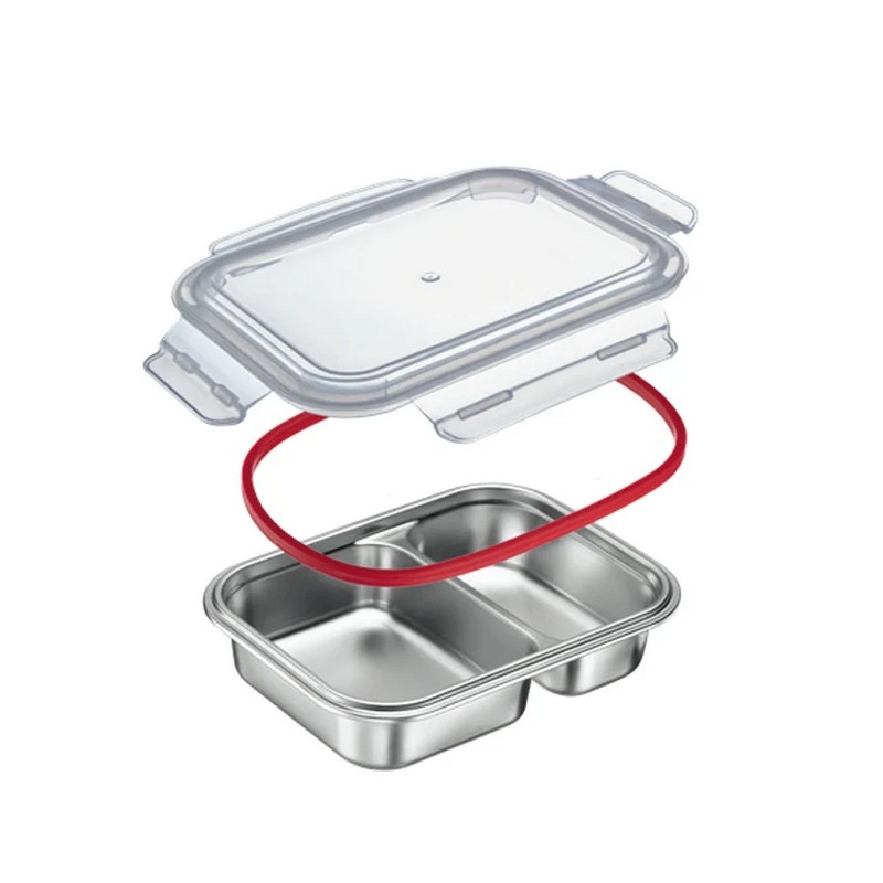Contenitore ermetico per alimenti in acciaio utilizzabile in microonde, forno, congelatore (senza il coperchio) e lavastoviglie, il corpo resiste da -20ºC a 300ºC, capacità 600 ml
