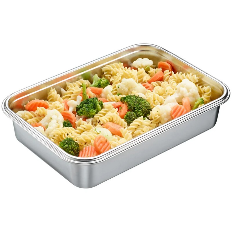 Contenitore ermetico per alimenti in acciaio utilizzabile in microonde, forno, congelatore (senza il coperchio) e lavastoviglie, il corpo resiste da -20ºC a 300ºC, capacità 2.5 litri