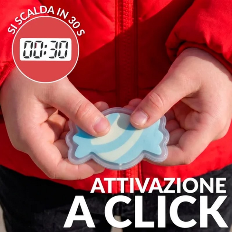 Set 2 scaldamani riutilizzabili a forma di caramelle, una rosa e l'altra azzurra