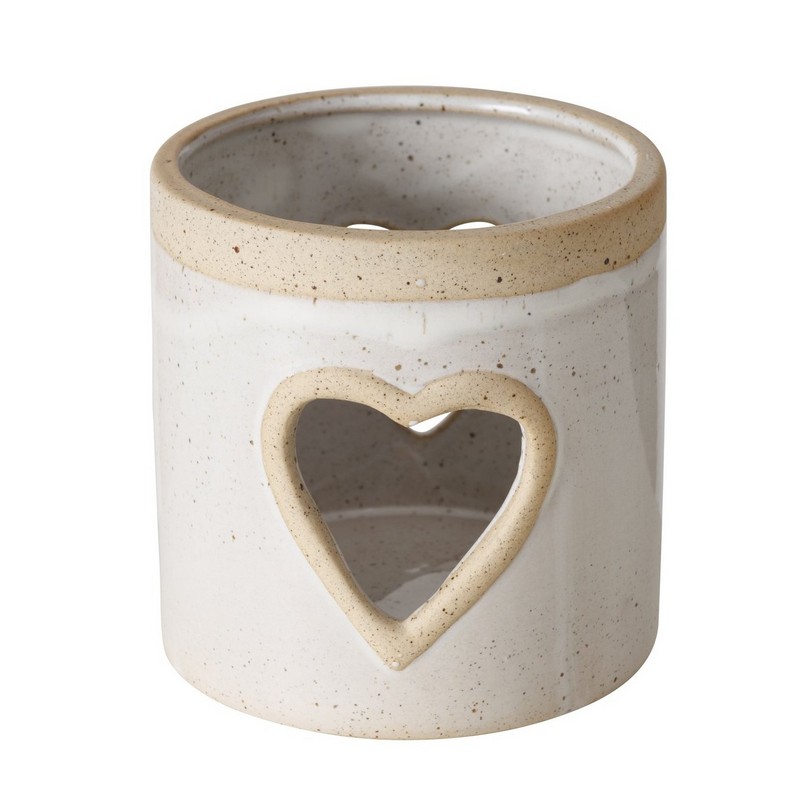 Bicchiere porta tealight con cuore realizzato a mano in gres