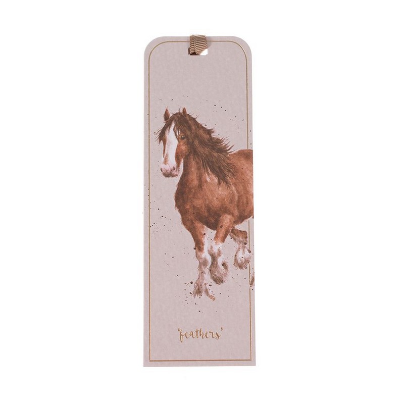 Segnalibro in cartoncino testurizzato decorato con cavallo e descrizione in inglese dell'animale sul retro