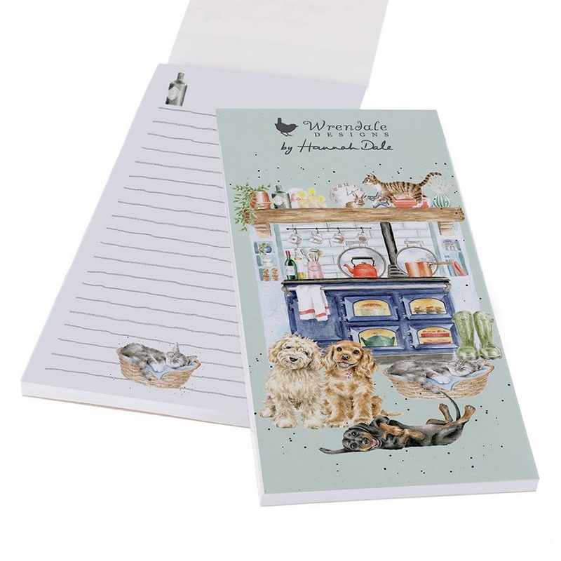 Blocco per lista della spesa magnetico decorato con cani e gatti in cucina