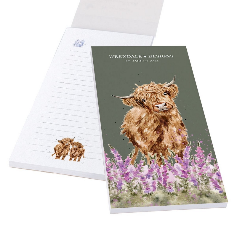 Blocco per lista della spesa magnetico decorato con mucca Highlander