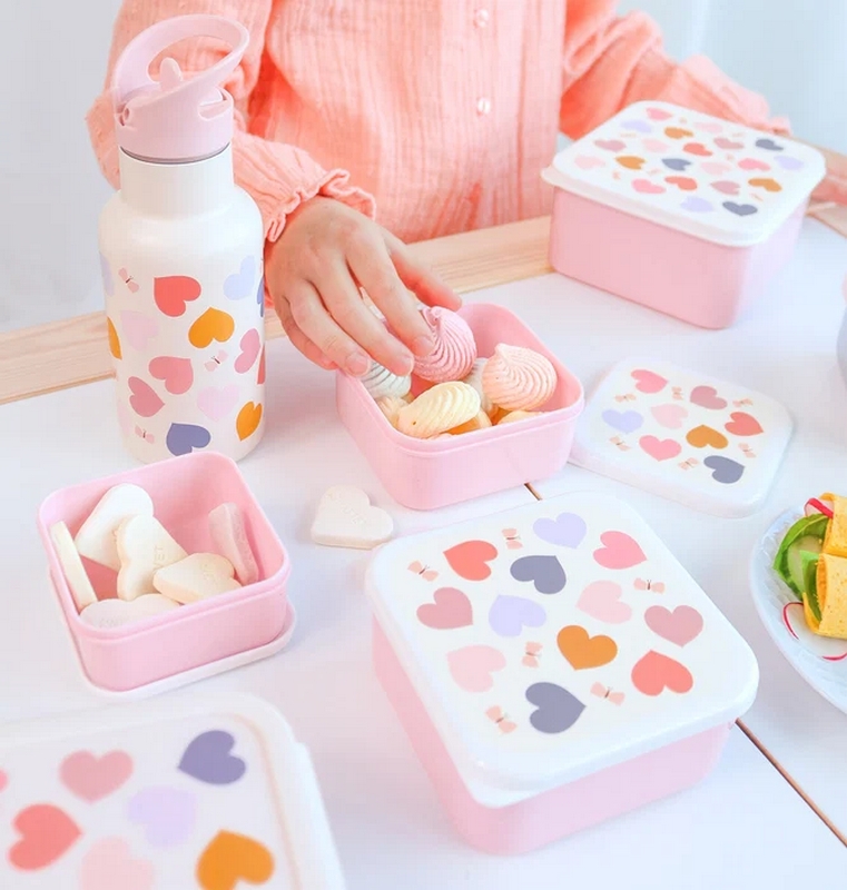 Borraccia termica bianca per bambini con cannuccia, decorata con cuori colorati da 350 ml