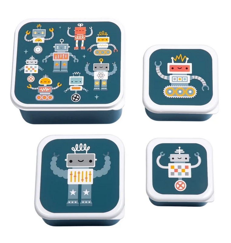 Set 4 contenitori portamerenda per bambini decorati con robot