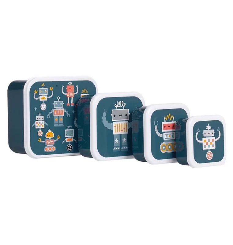 Set 4 contenitori portamerenda per bambini decorati con robot
