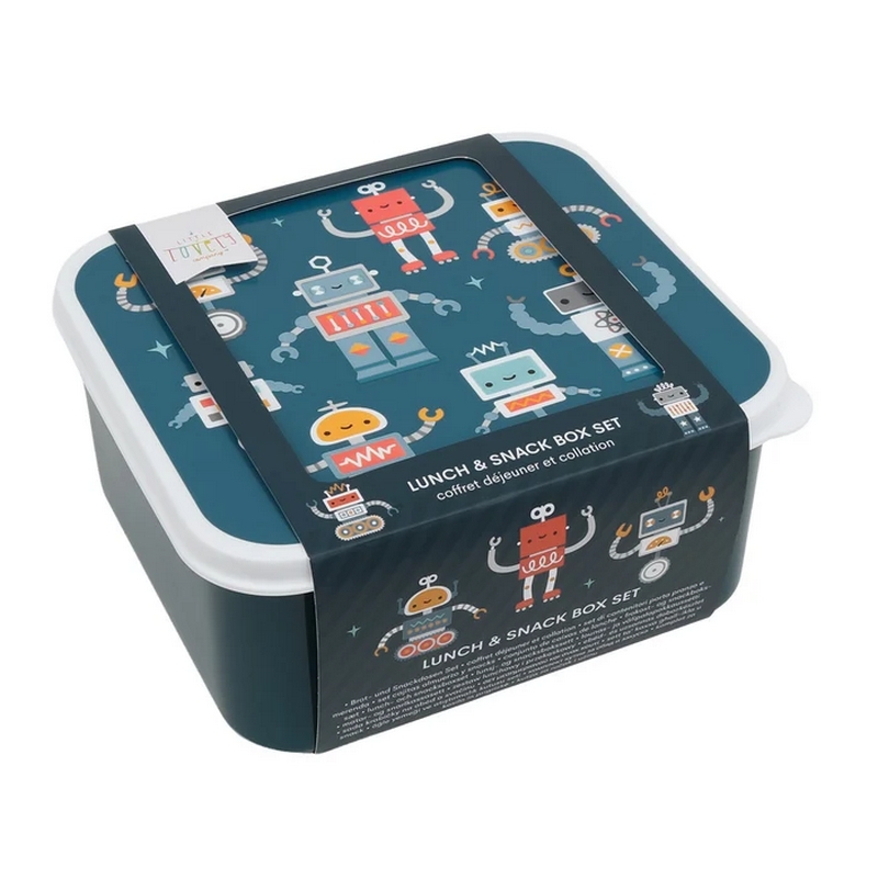 Set 4 contenitori portamerenda per bambini decorati con robot