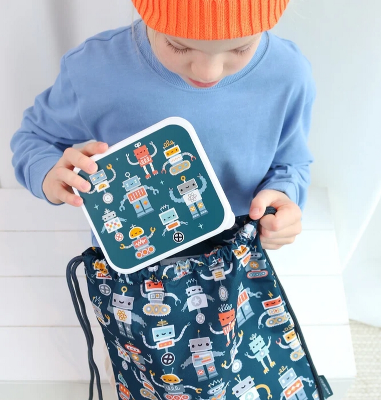 Set 4 contenitori portamerenda per bambini decorati con robot