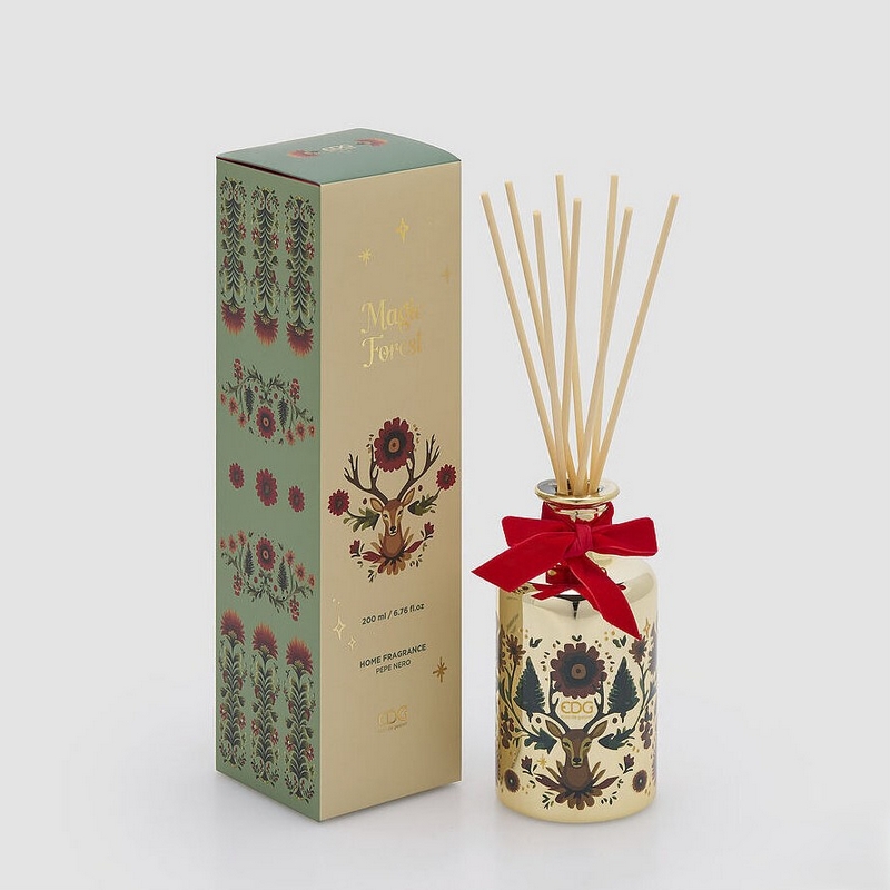 Diffusore di fragranza da 200 ml con profumo “Foresta magica” contenuto in scatola regalo decorata con fiori e cervi, perfetta per autunno e inverno