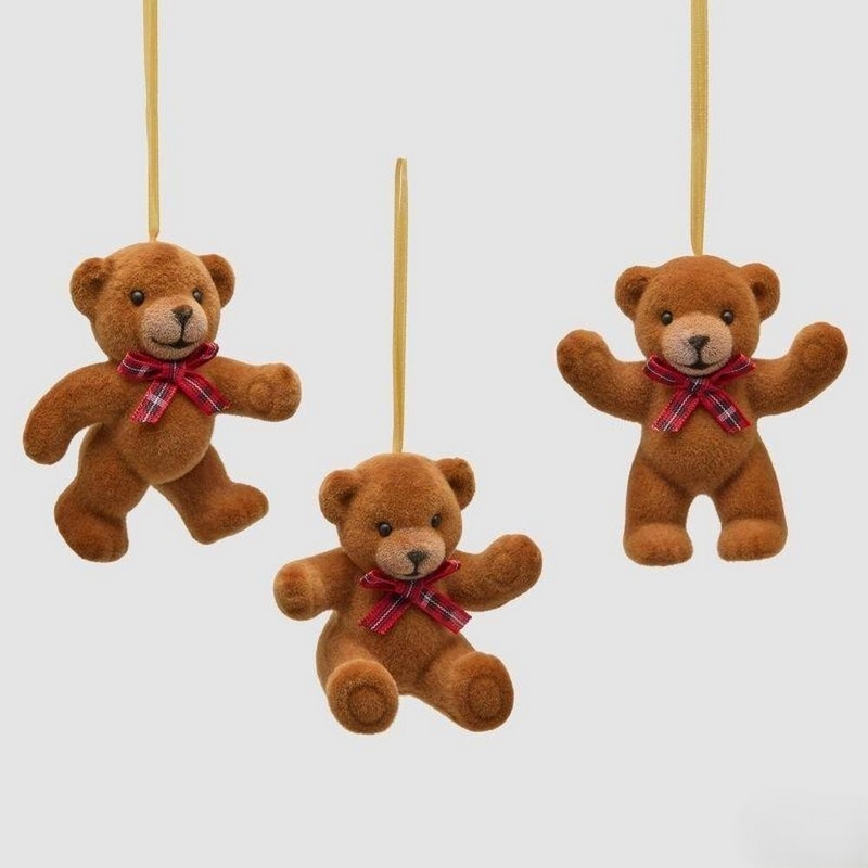 Orsetto bruno con fiocco in 3 pose assortite da appendere, perfetto come decoro autunnale e invernale