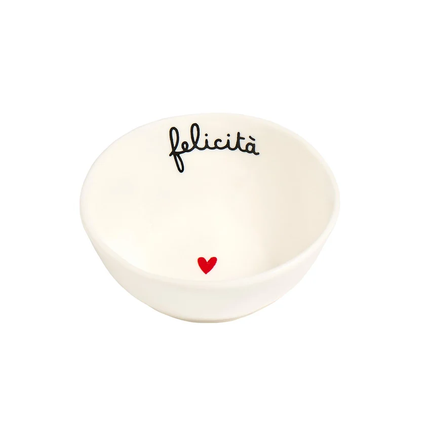 Set 4 ciotoline in ceramica bianca con scritta “Felicità