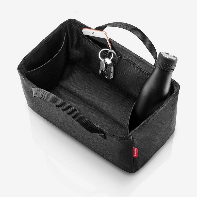 Portaoggetti nero idrorepellente con scomparti e 8 litri di capacità, perfetto per fare ordine in casa, indicato anche in bagno o come organizer per borsa