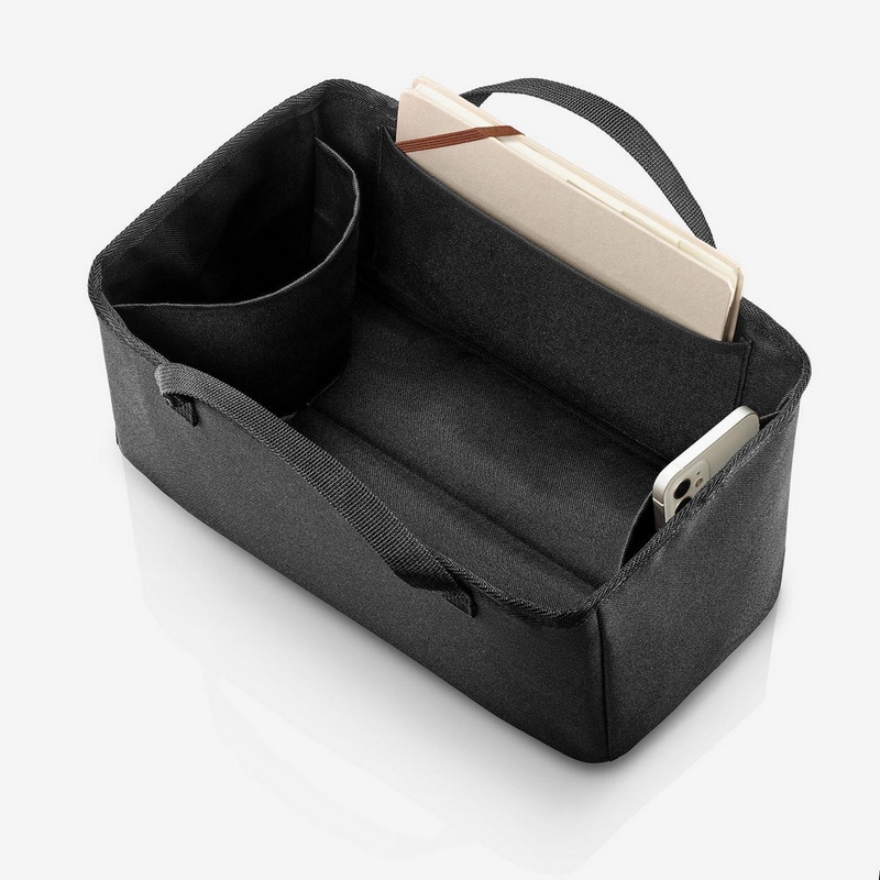Portaoggetti nero idrorepellente con scomparti e 8 litri di capacità, perfetto per fare ordine in casa, indicato anche in bagno o come organizer per borsa