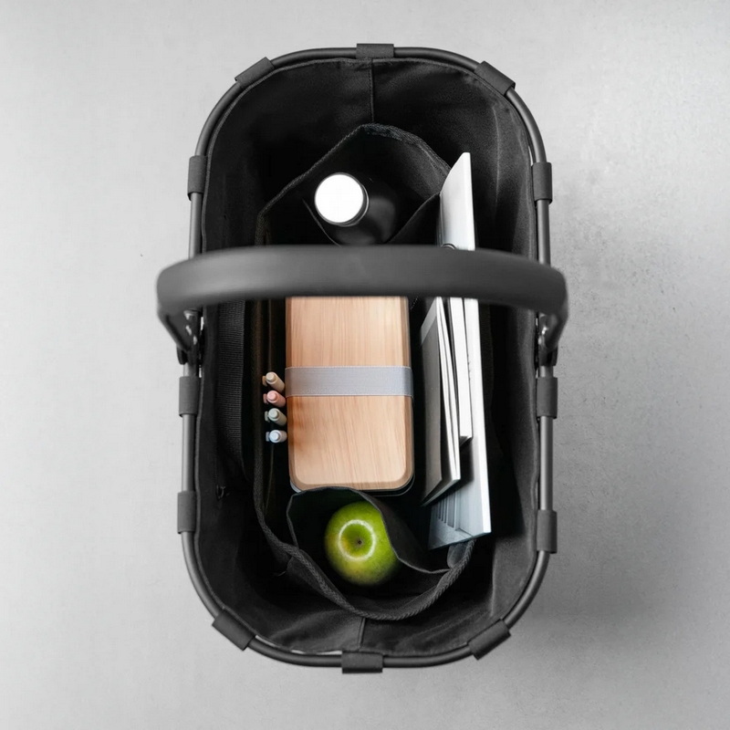 Portaoggetti nero idrorepellente con scomparti e 8 litri di capacità, perfetto per fare ordine in casa, indicato anche in bagno o come organizer per borsa