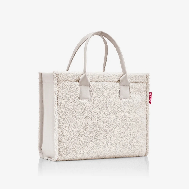 Borsa shopper in tessuto bianco bouclé adatta a spesa, shopping, lavoro e uscite cittadine